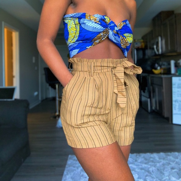 H&M high Waisted Brown Stripped Shorts - Picture 1 of 3